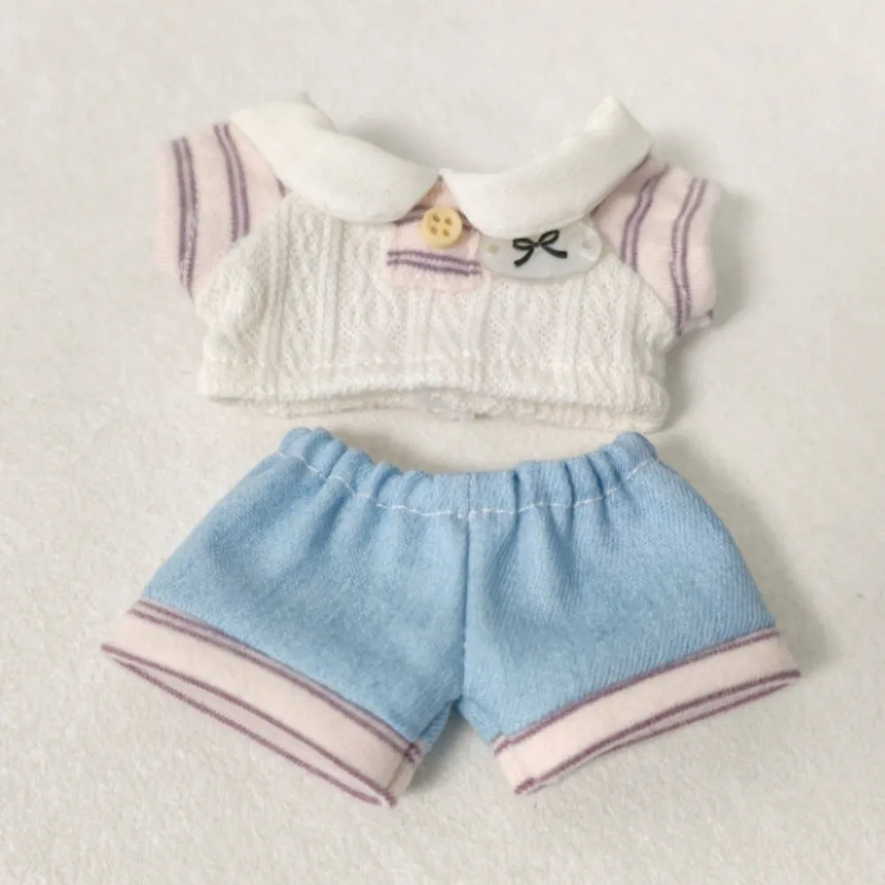 T-shirt 10cm coton poupée vêtements Style Preppy Shorts poupée vêtements tenue costume uniforme poupée habiller ensemble 10cm coton poupée - imagen 2
