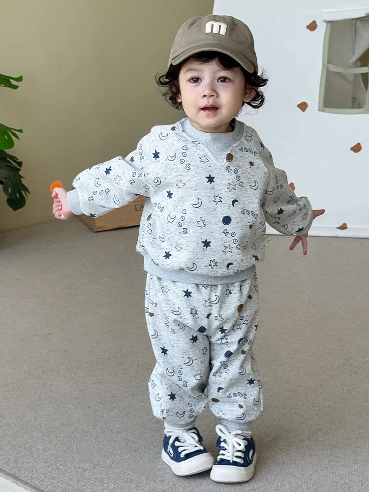 Conjunto de ropa para niños de 9M-5T, traje con estampado de planeta para niño, Sudadera con capucha y pantalones con cuello redondo, traje de chándal de 2 uds para niños - imagen 2