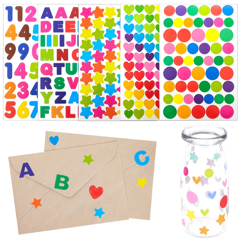 Pegatinas coloridas para álbum de recortes, 20 hojas, punto, corazón, letra, estrella, autoadhesivas, pegatinas bonitas de recompensa, regalo divertido para niño y niña ZYF