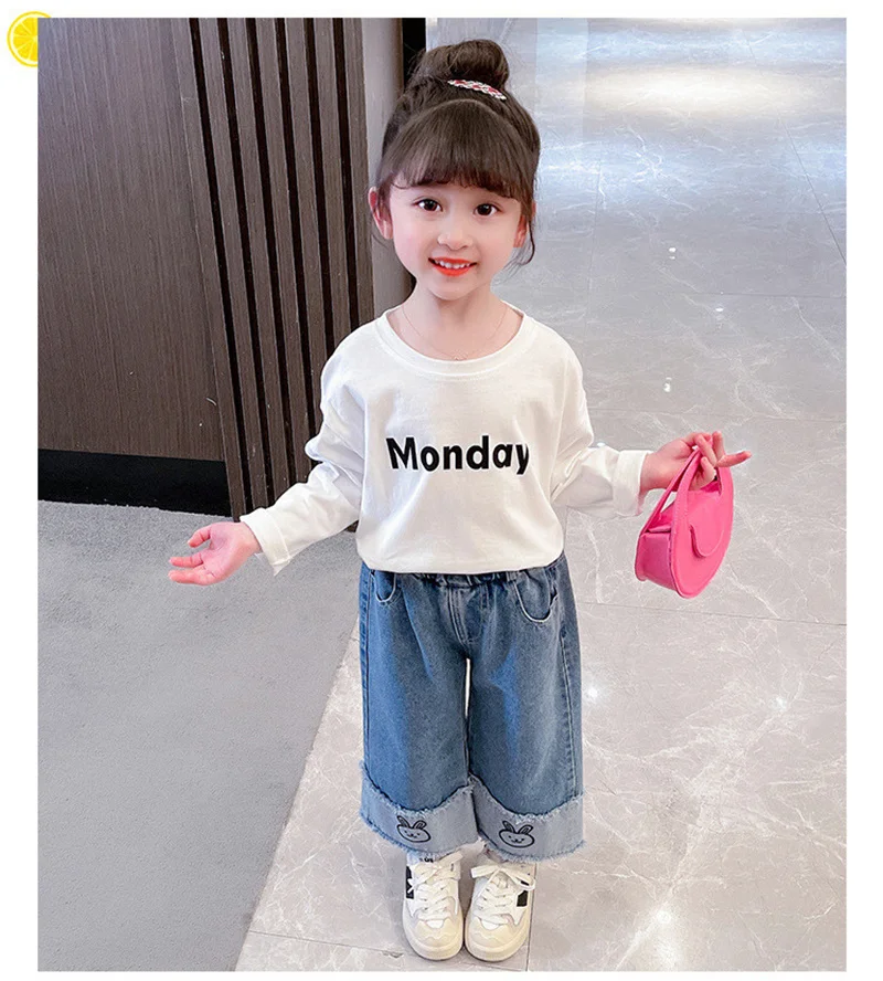 Pantalones vaqueros finos de primavera y otoño para niña, pantalones de pierna ancha de conejo para niño, vaqueros de pierna recta informales para bebé de 80-140cm, novedad de 2025 - imagen 5