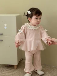 Conjunto otoño niña blusa con volantes y lazo de malla