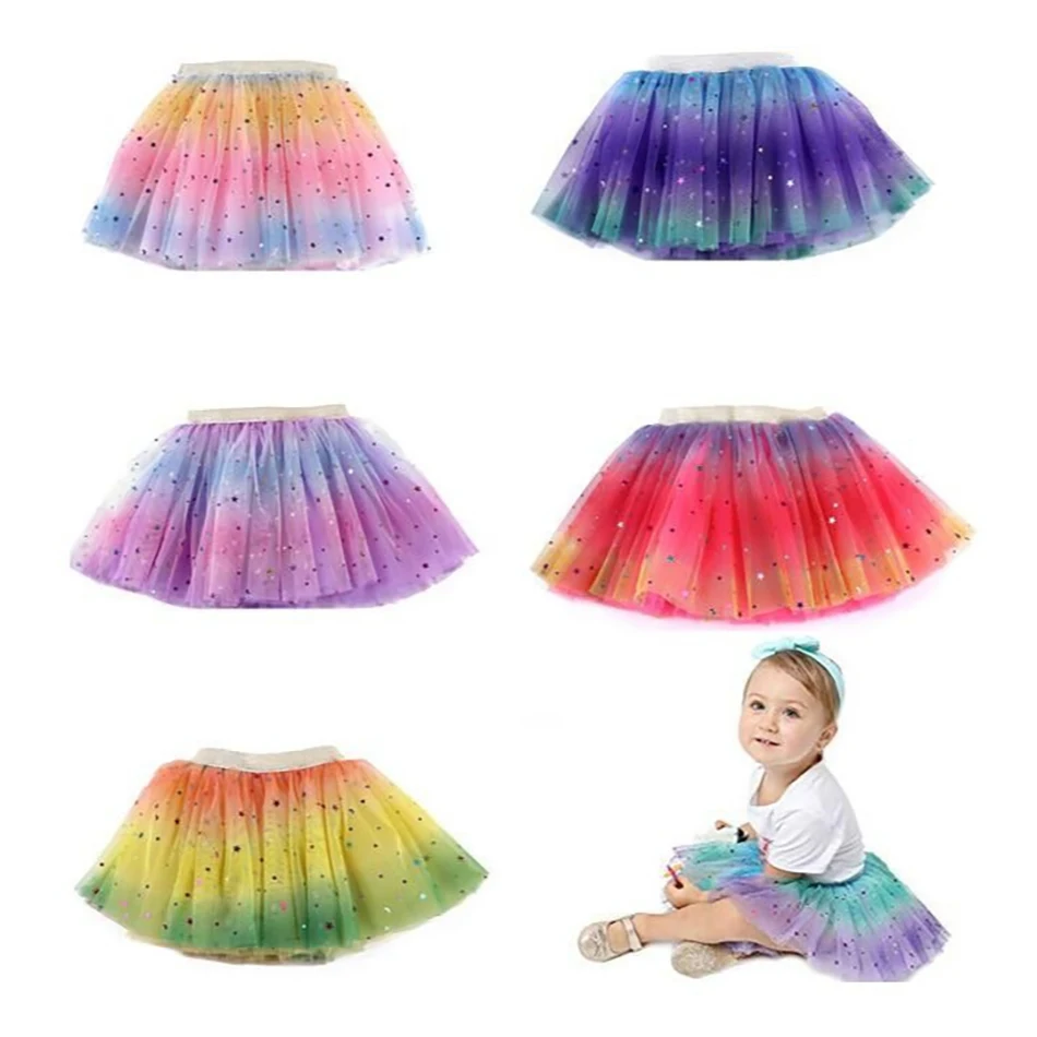 Traje de baile con falda de lentejuelas arcoíris y alas para niña - imagen 2