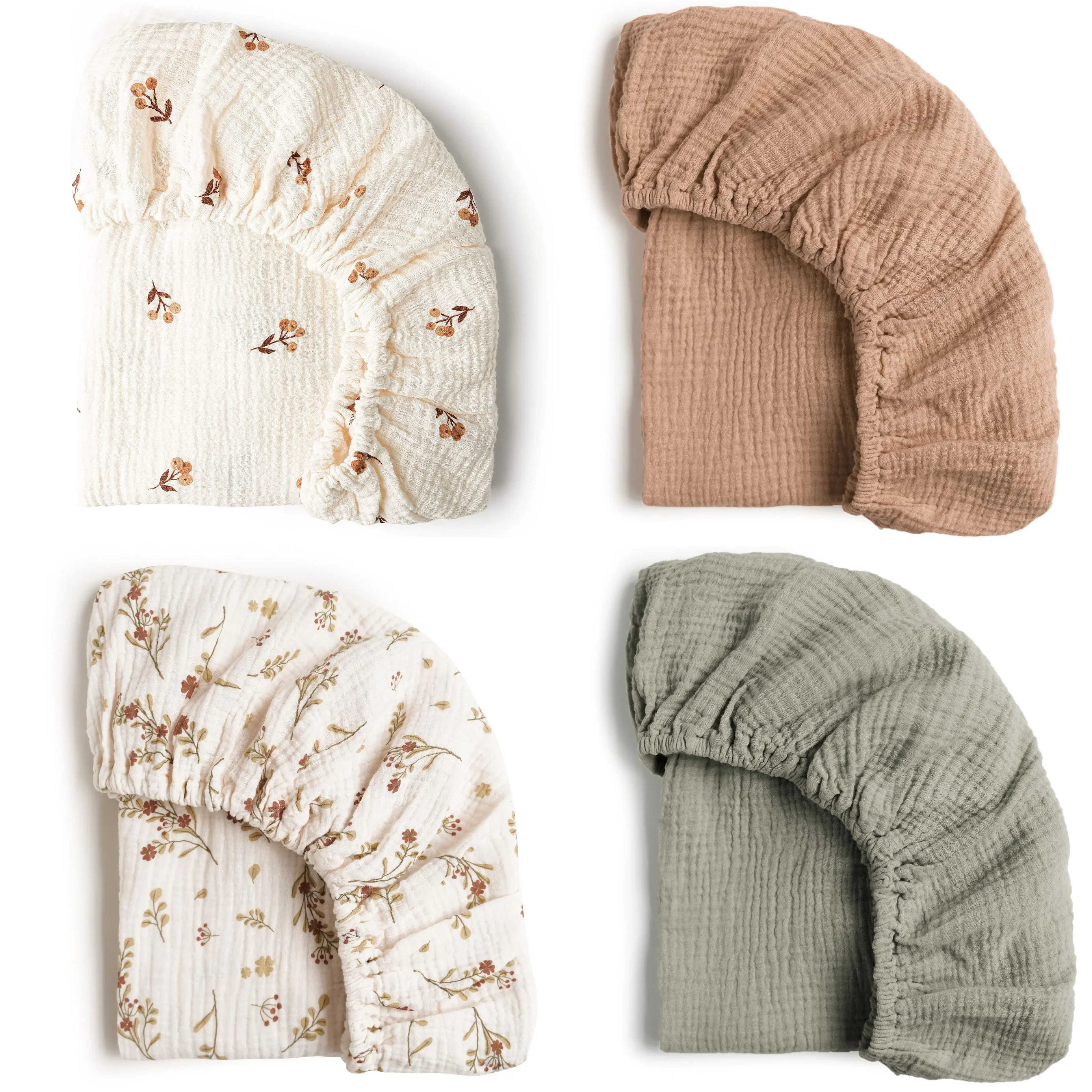 Sábana bajera de muselina transpirable de algodón para bebé recién nacido, Sábana para cuna, Sábana plana Universal de Color sólido para cuna de bebé - imagen 2