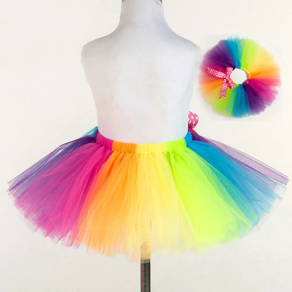 Falda tutú de arcoíris para niñas, vestido de fiesta en capas de malla Multicolor, cintura elástica, volantes escalonados, disfraz de Halloween y cumpleaños - imagen 3