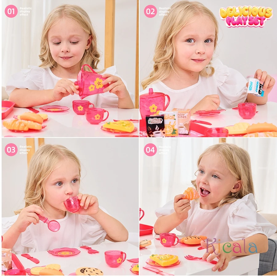 Juguetes para niñas DIY, juguete para juego de imitación, juego de pastel de comida de té de simulación, casa de juego, cocina, juego de té de la tarde, juguetes, regalos para niños - imagen 3