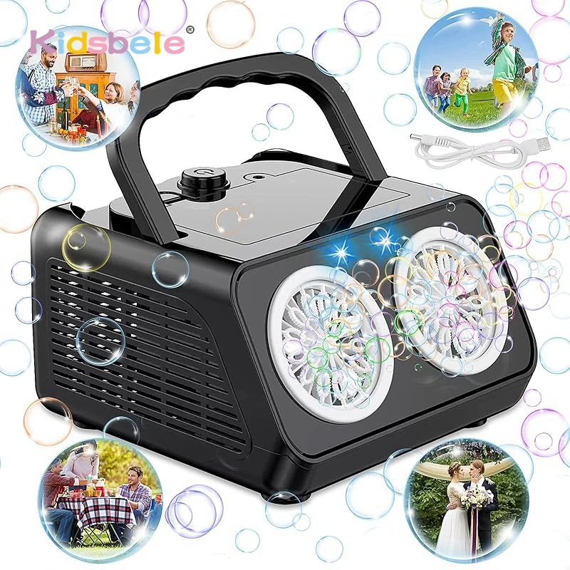 Máquina de burbujas portátil de 26 agujeros, soplador de burbujas automático duradero para niños pequeños, juguetes de burbujas para fiesta de cumpleaños