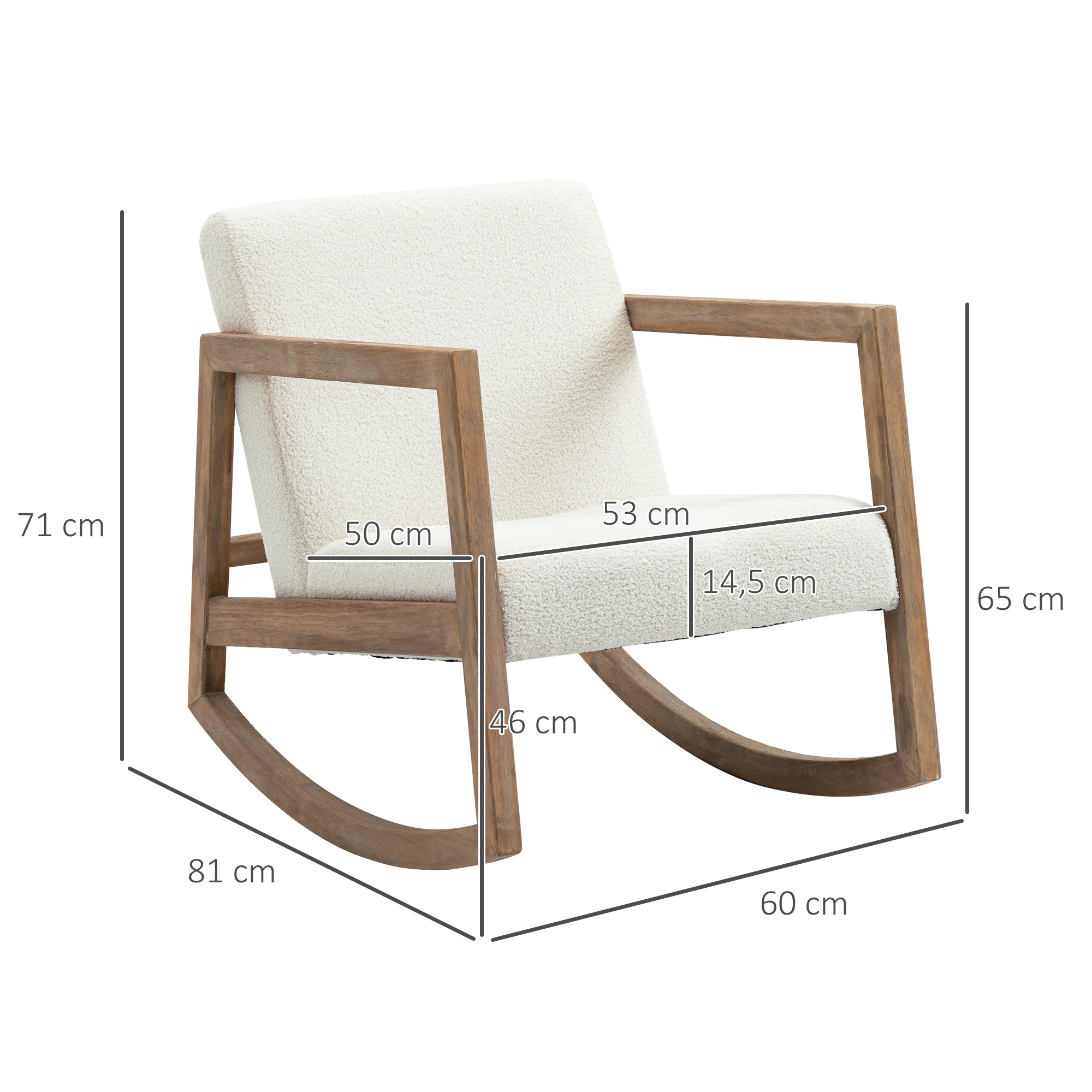 HOMCOM Silla Mecedora Tapizada en Forro Polar Sillón Balancín Relax con Asiento Acolchado Reposabrazos y Pies de Madera de Caucho para Salón Dormitorio 60x81x71 cm - imagen 3