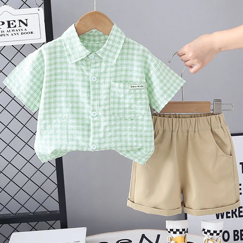 Conjunto a cuadros con pantalón corto de algodón para bebé - imagen 3