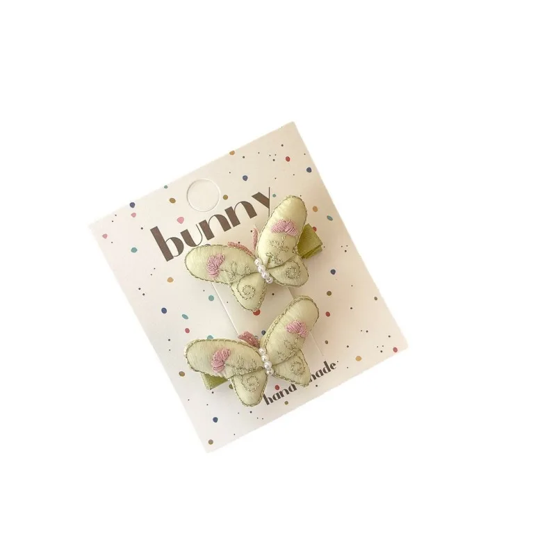 Set de accesorios para el cabello de niñas estilo primavera, color rosa: mariposa bordada a mano, lindo y delicado, gomas elásticas para el cabello y pinzas para flequillo lateral, dulce - imagen 5