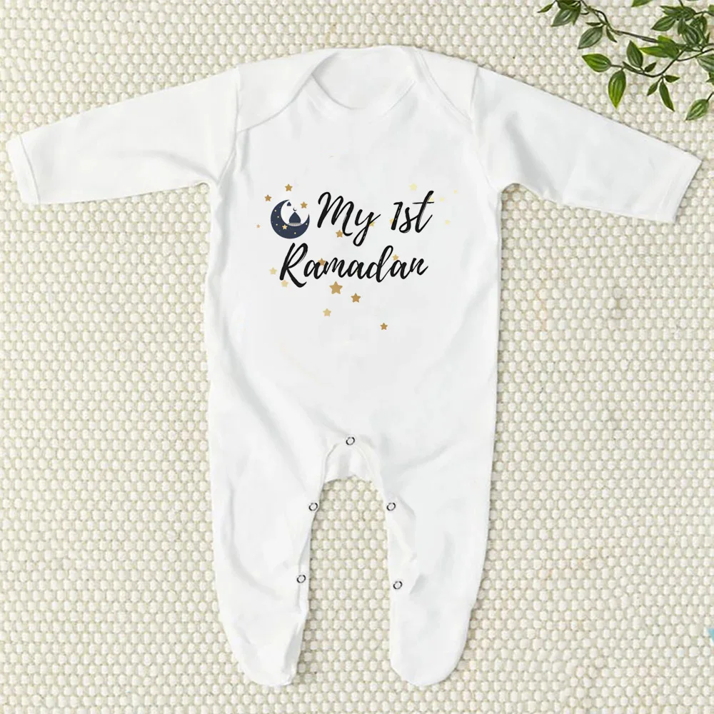 Body con estampado de mi primera Ramadán para bebé, traje de dormir para recién nacido, pelele de manga larga para bebé, traje de Baby Shower musulmán islámico de Ramadán - imagen 4