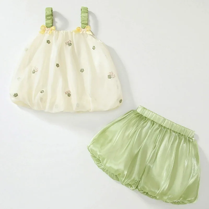 Conjunto de verano para niña – Top malla con lazo y shorts - imagen 2