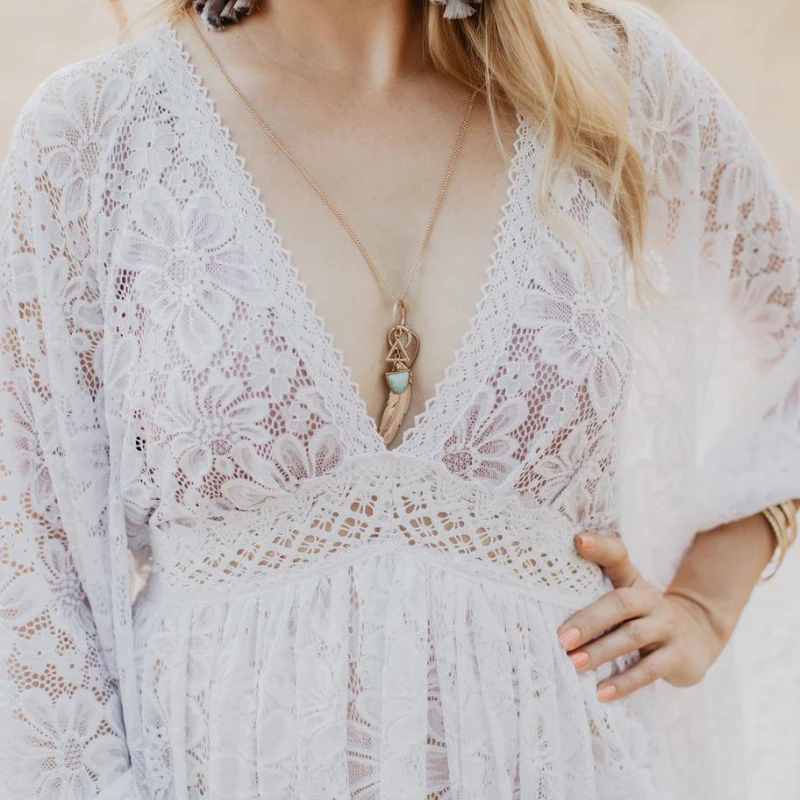 Vestido maternity bohemio para fotos – Encaje maxi escote V