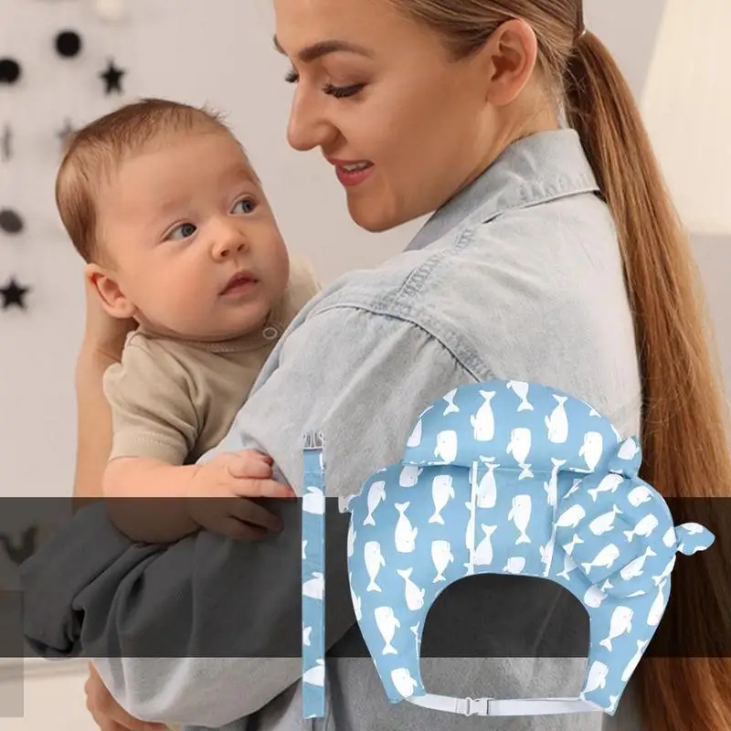 Cojín de algodón en forma de C para niños, almohada de alimentación para mujeres embarazadas con correa ajustable, patrón de ballena azul, soporte de cintura para niños - imagen 4