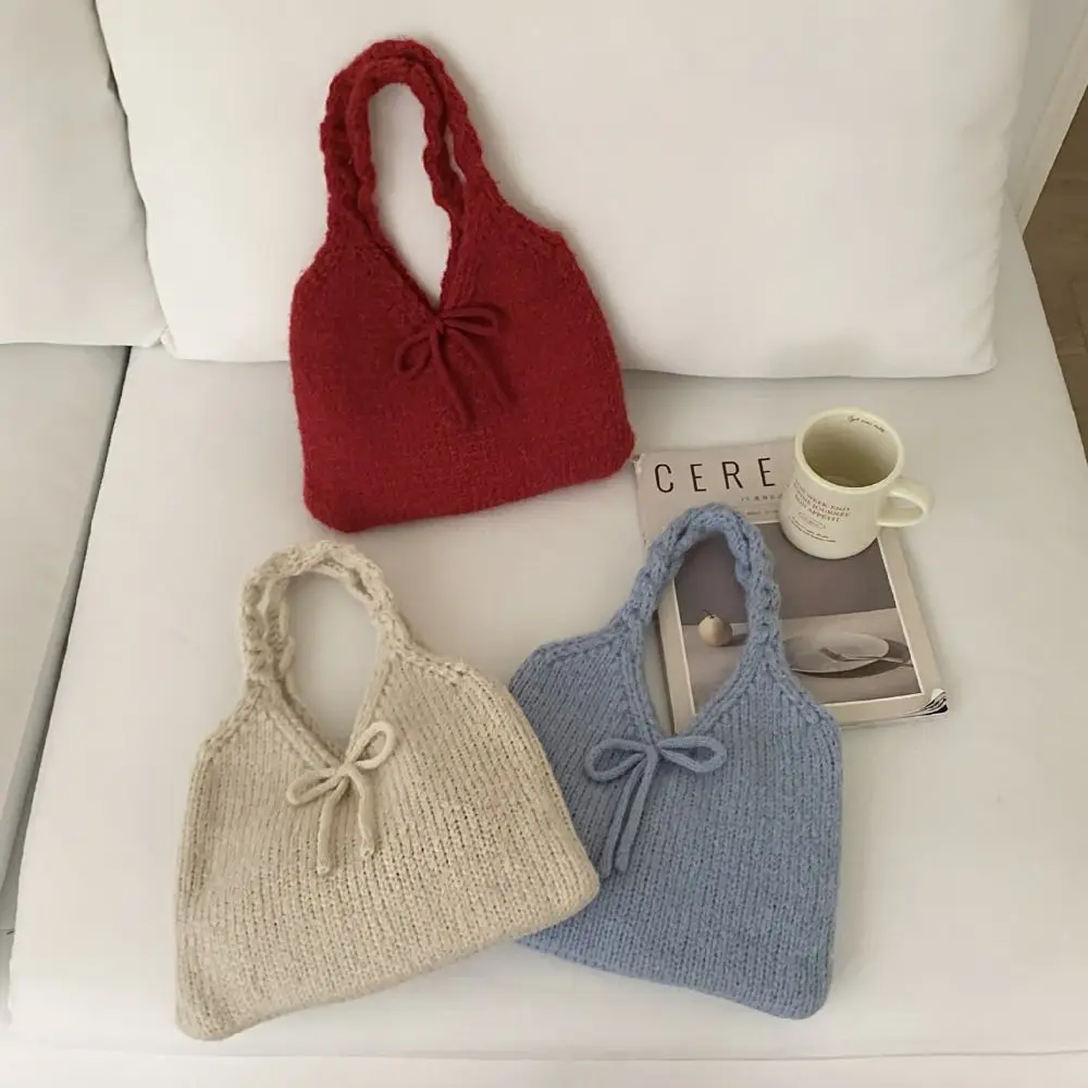 Bolso de mano tejido para niñas con lazo y gran capacidad - imagen 4