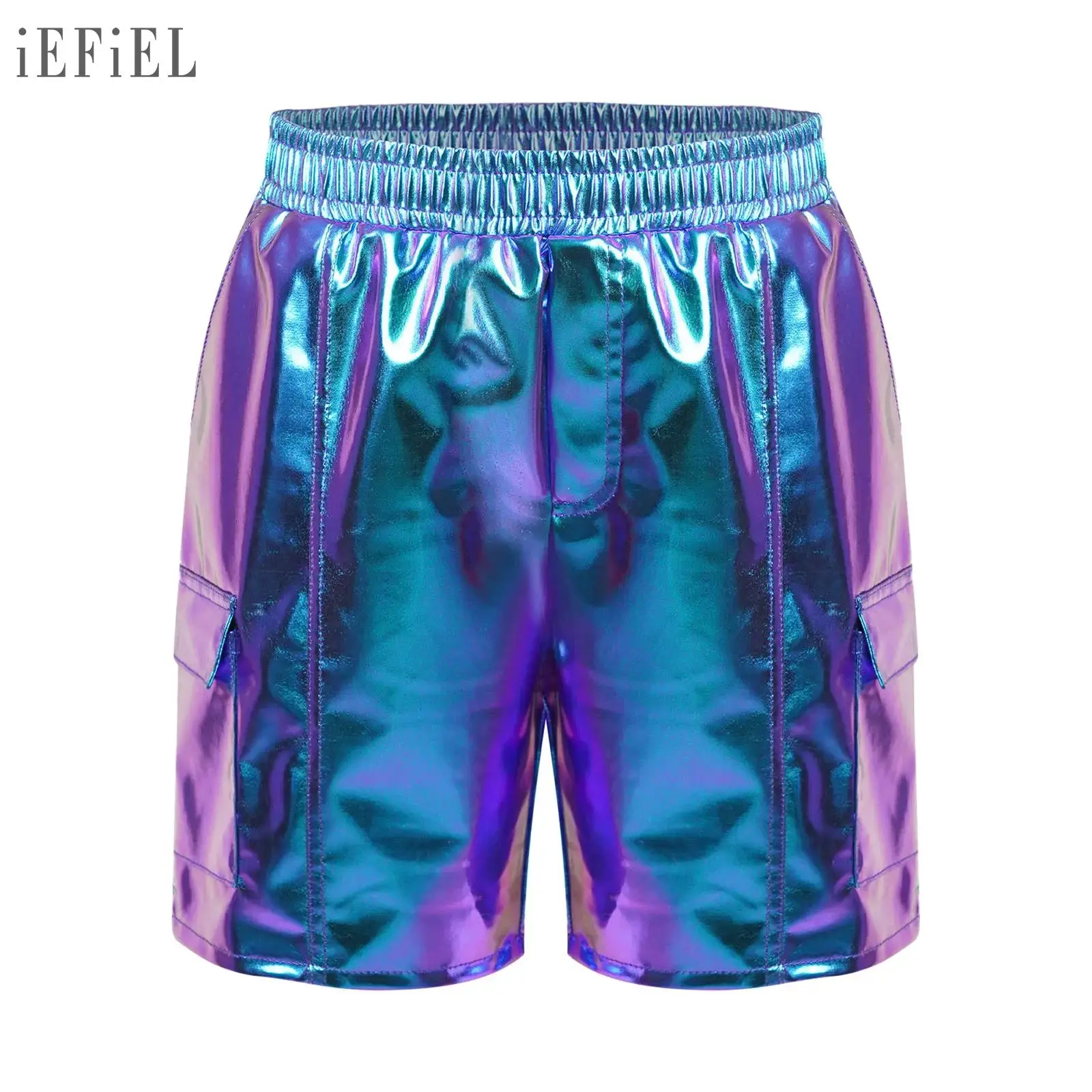 Calzoncillos tipo bóxer de baile de Jazz para niñas, pantalones cortos tipo Cargo metálicos con cintura elástica, disfraces para actuación en escenario de baile de Jazz de Hip-Hop