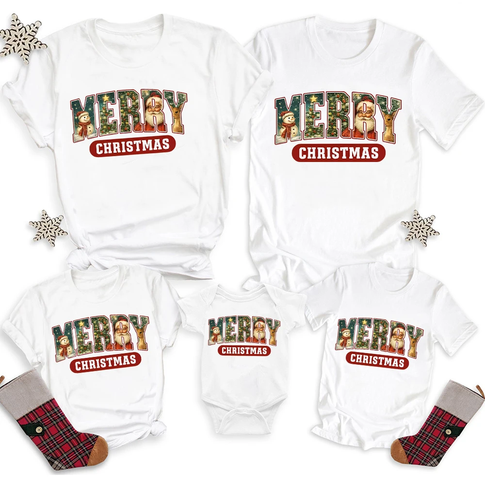 Feliz Navidad familia ropa a juego mamá papá hija hijo Tops familia camisa de Navidad regalo de vacaciones de Navidad - imagen 2