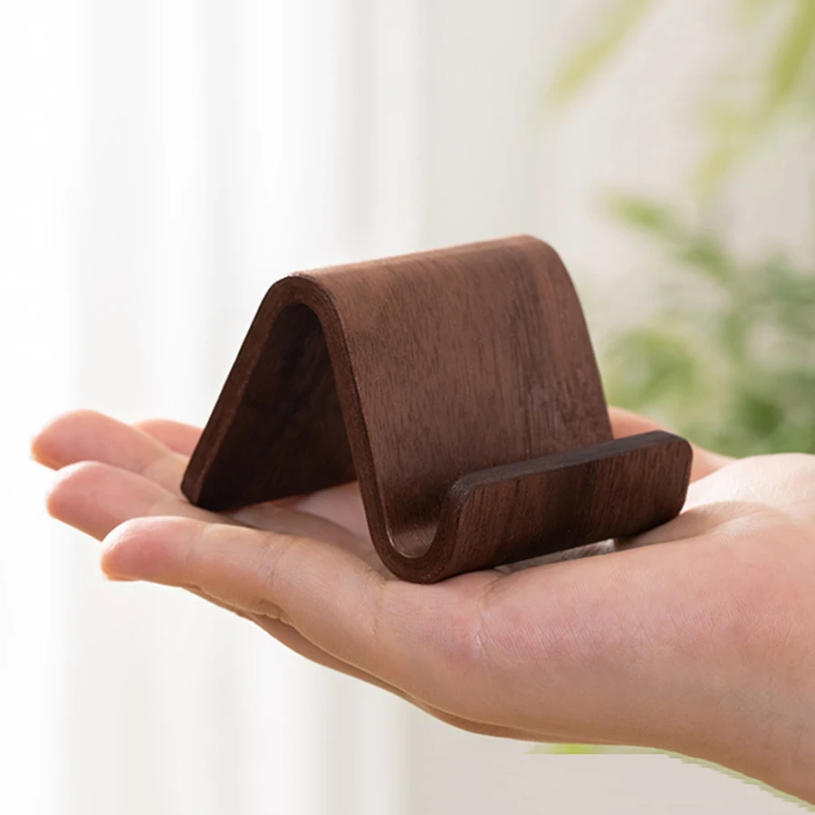Organizador escritorio madera nogal – Soporte móvil y tarjetas - imagen 3