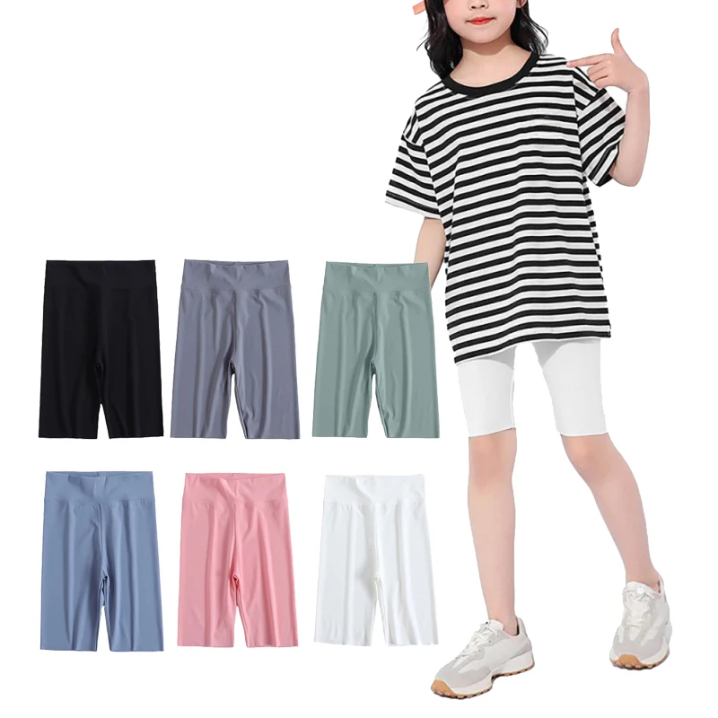 Pantalones de verano hasta la rodilla para niñas, pantalones de Color sólido, pantalones cortos ajustados para niños, Leggings de fondo para adolescentes, 3 a 12 años