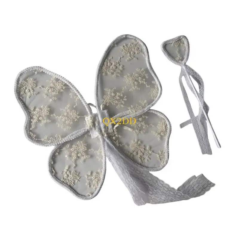 QX2D Disfraz de ángel para niña con encaje bordado, multicolor