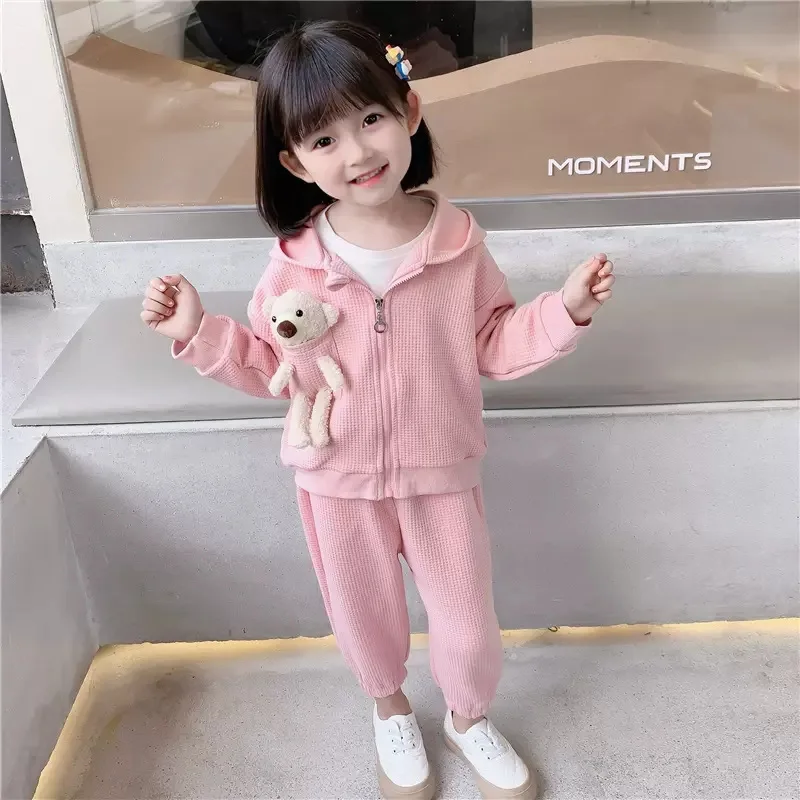 Conjunto deportivo de punto para niña – Top con capucha y pantalón