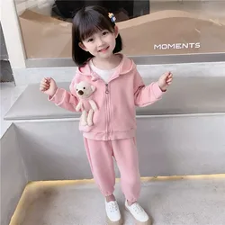 Conjunto deportivo de punto para niña – Top con capucha y pantalón