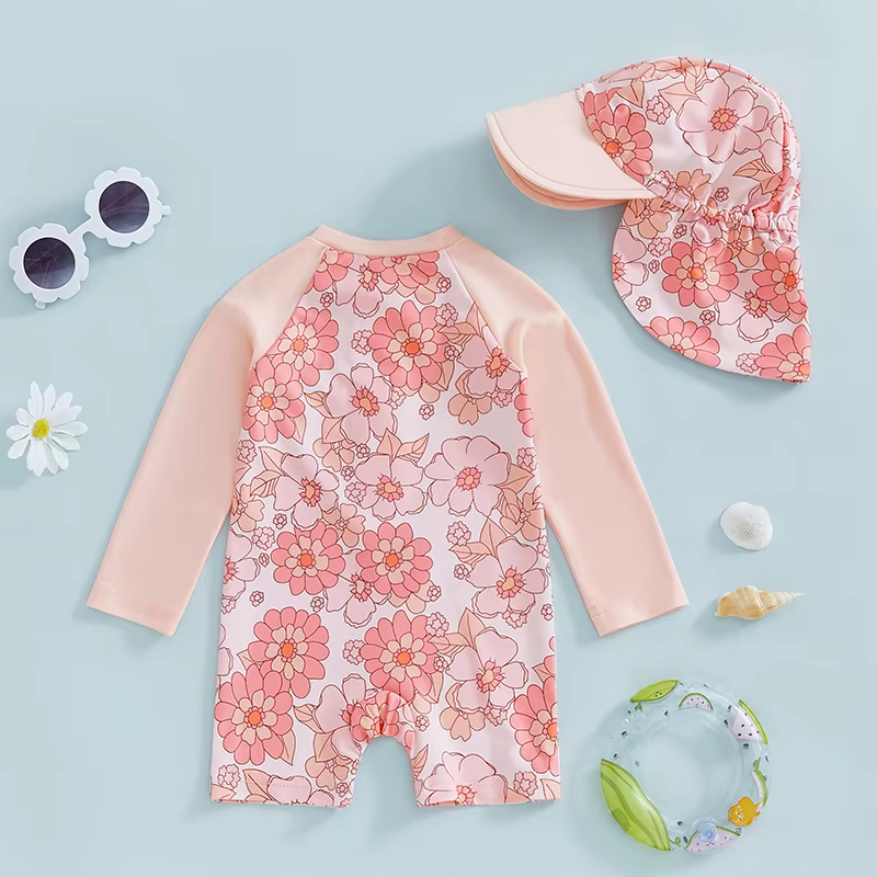 Tregren Traje de baño manga larga para niña con estampado floral - imagen 5