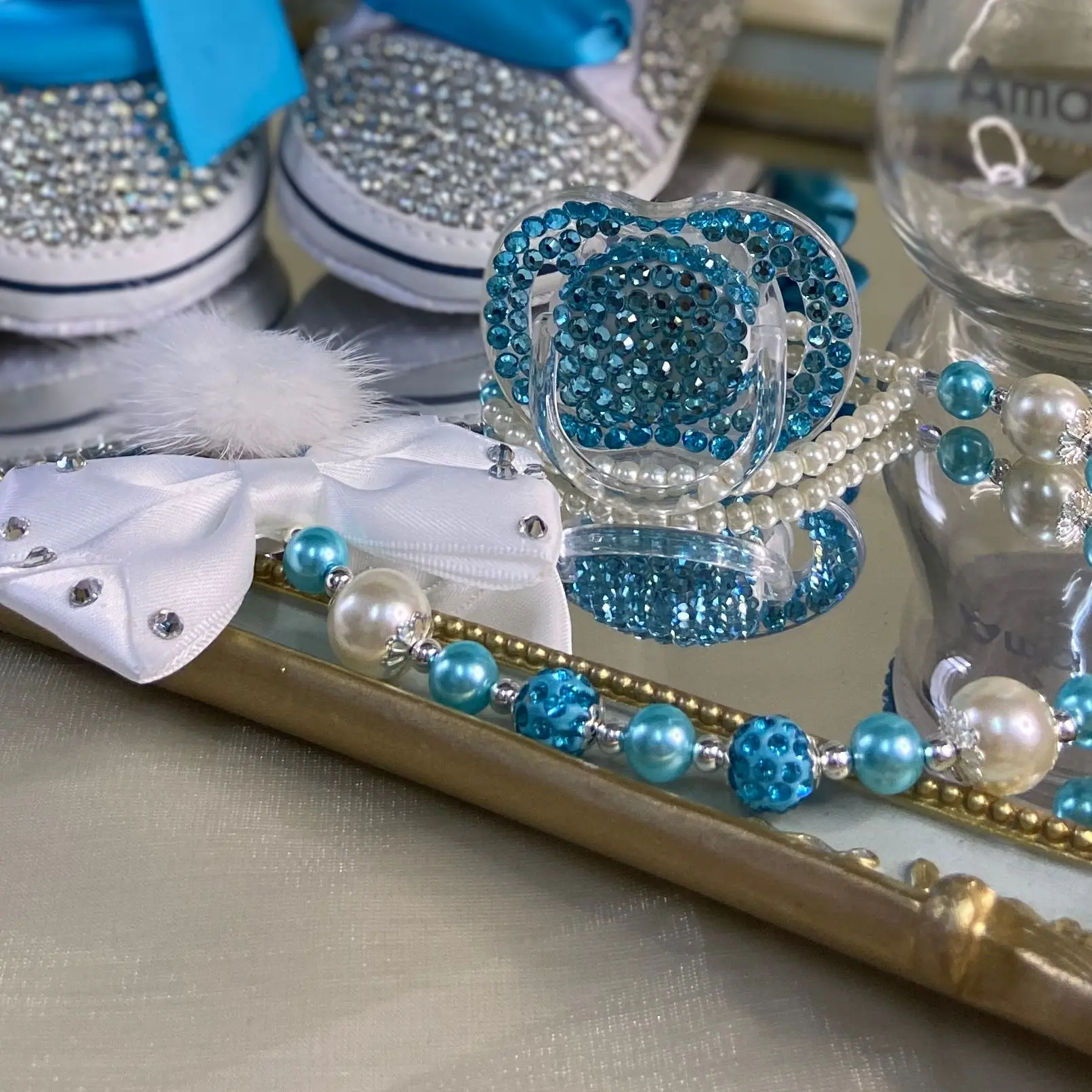 Dollbling, biberones y zapatos de lujo para bebé, conjunto con diadema, traje de tutú de diamante de recuerdo, zapatos de bautismo para niña pequeña con fondo rojo - imagen 2