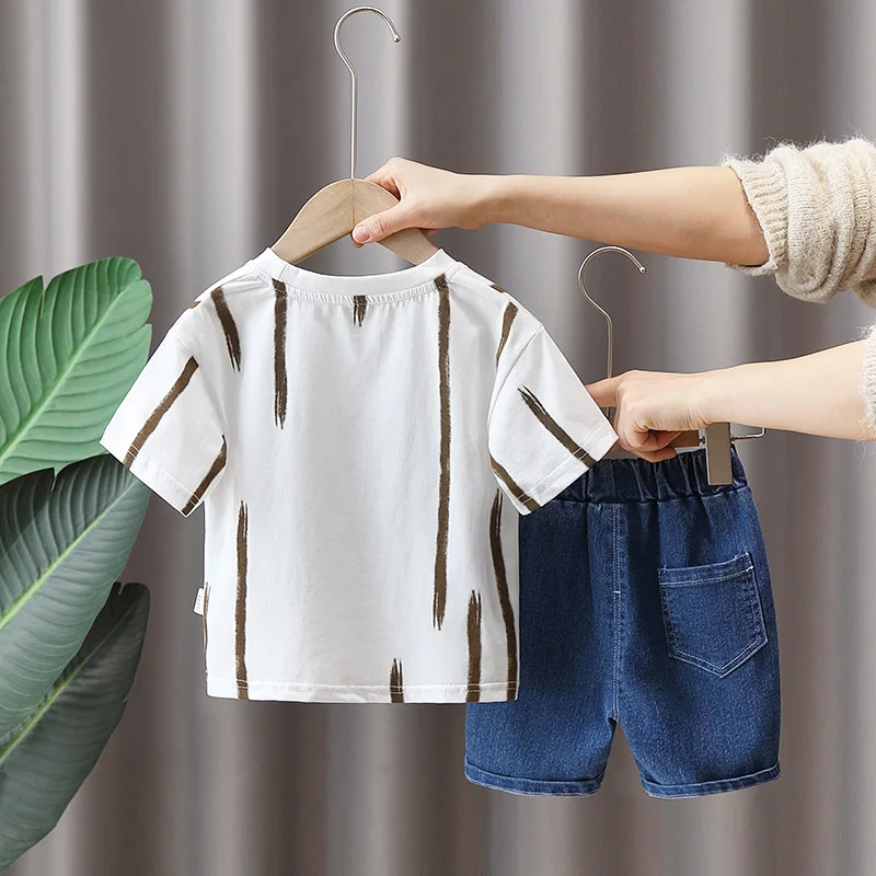 Nueva ropa de verano para bebés, traje para niños, camiseta de manga corta, pantalones cortos, 2 unids/set, trajes para niños pequeños, disfraz infantil, chándales para niños
