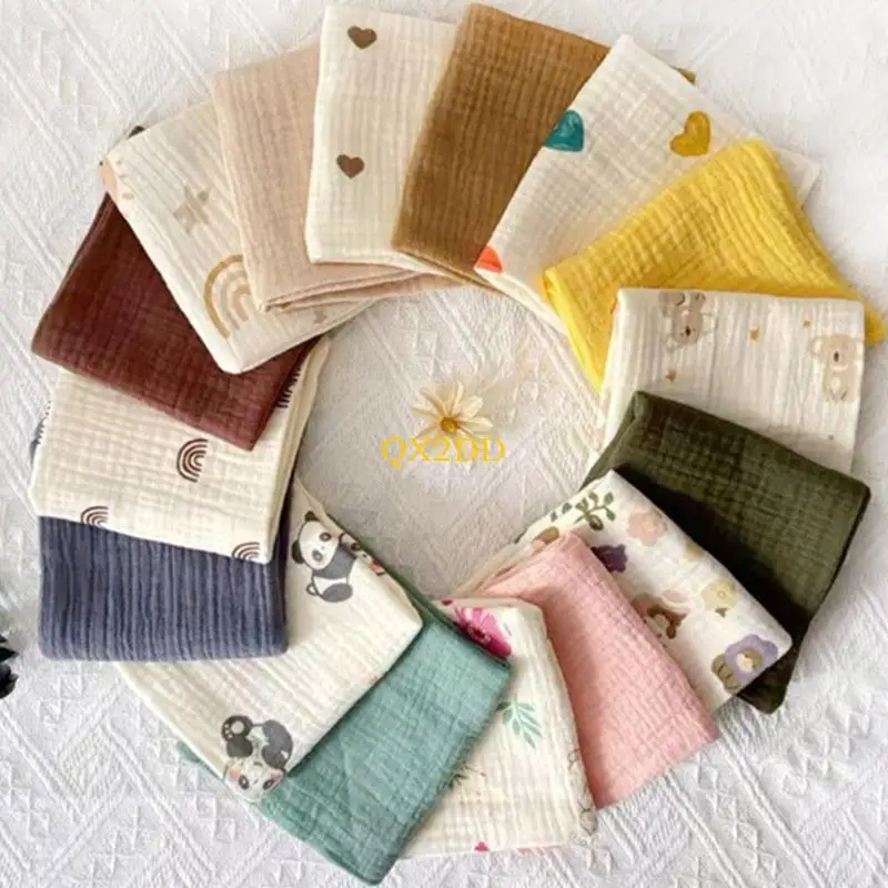 QX2D 3-Piece Set Solid/Cartoon Patterned Baby Washcloths Cotton Gentle Bath Towel for Newborns 25cmx25cm Square Face Towel - imagen 4