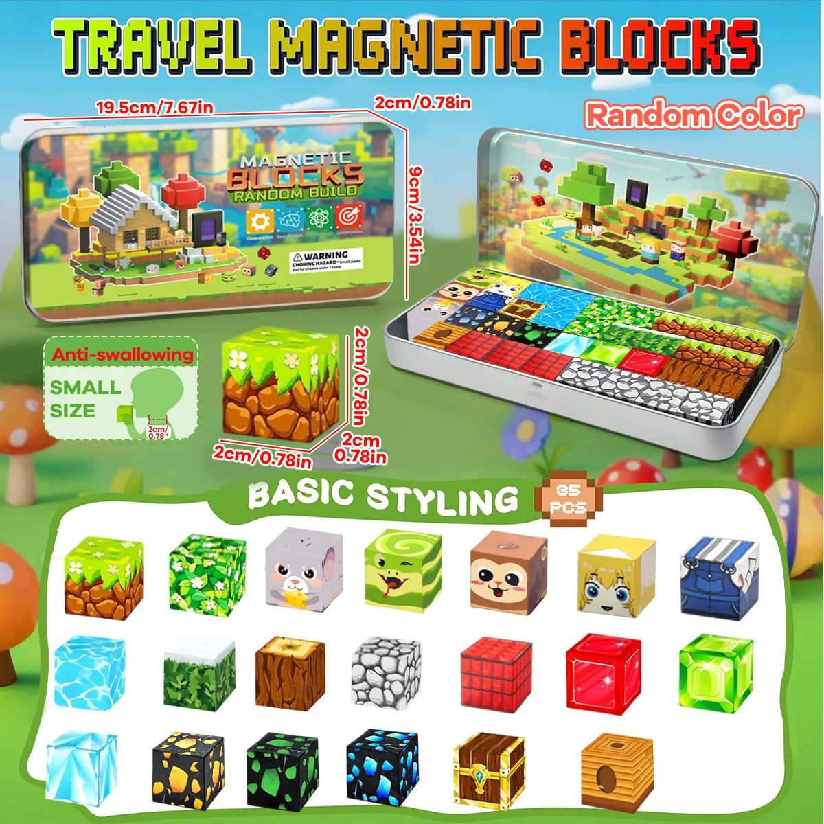 35 Uds. Juguetes de bloques de construcción magnéticos con caja de hierro portátil, juguetes magnéticos educativos STEM para niños y niñas, regalos - imagen 4