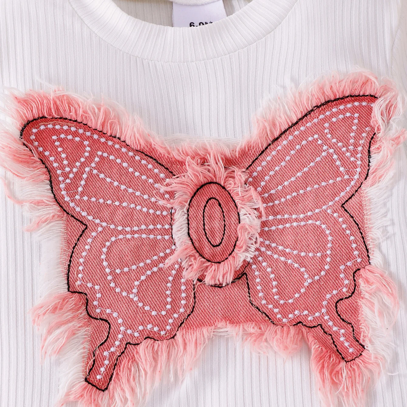 Ropa de primavera y otoño para niño niña, Tops blancos de mariposa a la moda coreana para bebé + pantalones acampanados de mezclilla con lazo, ropa de Boutique para niño B054 - imagen 3