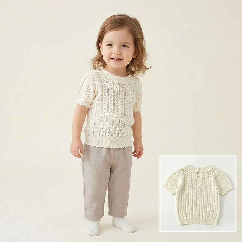 Camiseta de punto hueca para niños – manga corta fina de verano