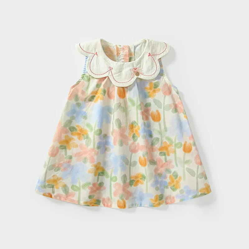 Ropa de verano, vestidos coreanos bonitos de flores para niña, cuello de muñeca sin mangas, vestido de princesa de algodón para bebé, ropa de Boutique para niños B158 - imagen 5