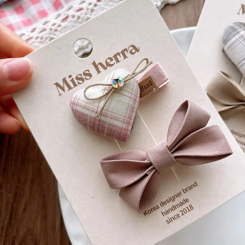 2 unids/set de pinzas para el pelo con lazo de tela para niños, pasadores bonitos para niñas pequeñas, Clips a presión laterales, pinzas para flequillo, horquillas para el cabello antideslizantes dulces - imagen 4