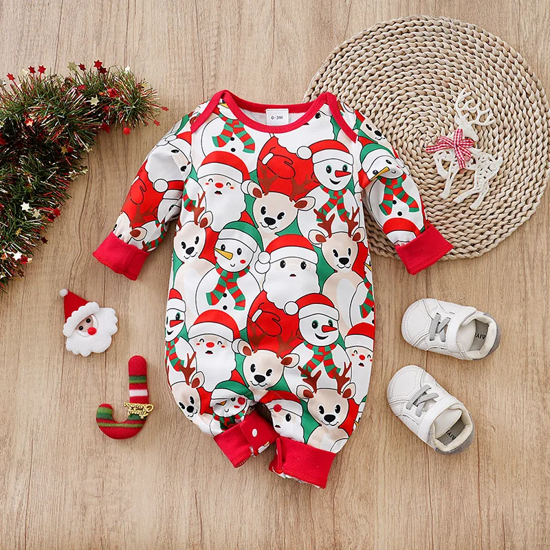 Mameluco Navidad rojo para bebé – Manga larga con estampado Papá Noel
