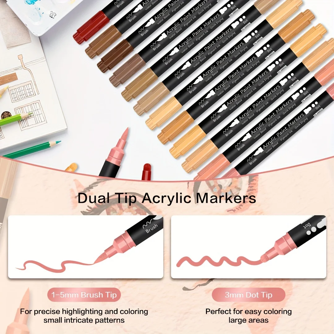 Rotuladores de tonos de piel para niños – Set 12 colores doble punta - imagen 2