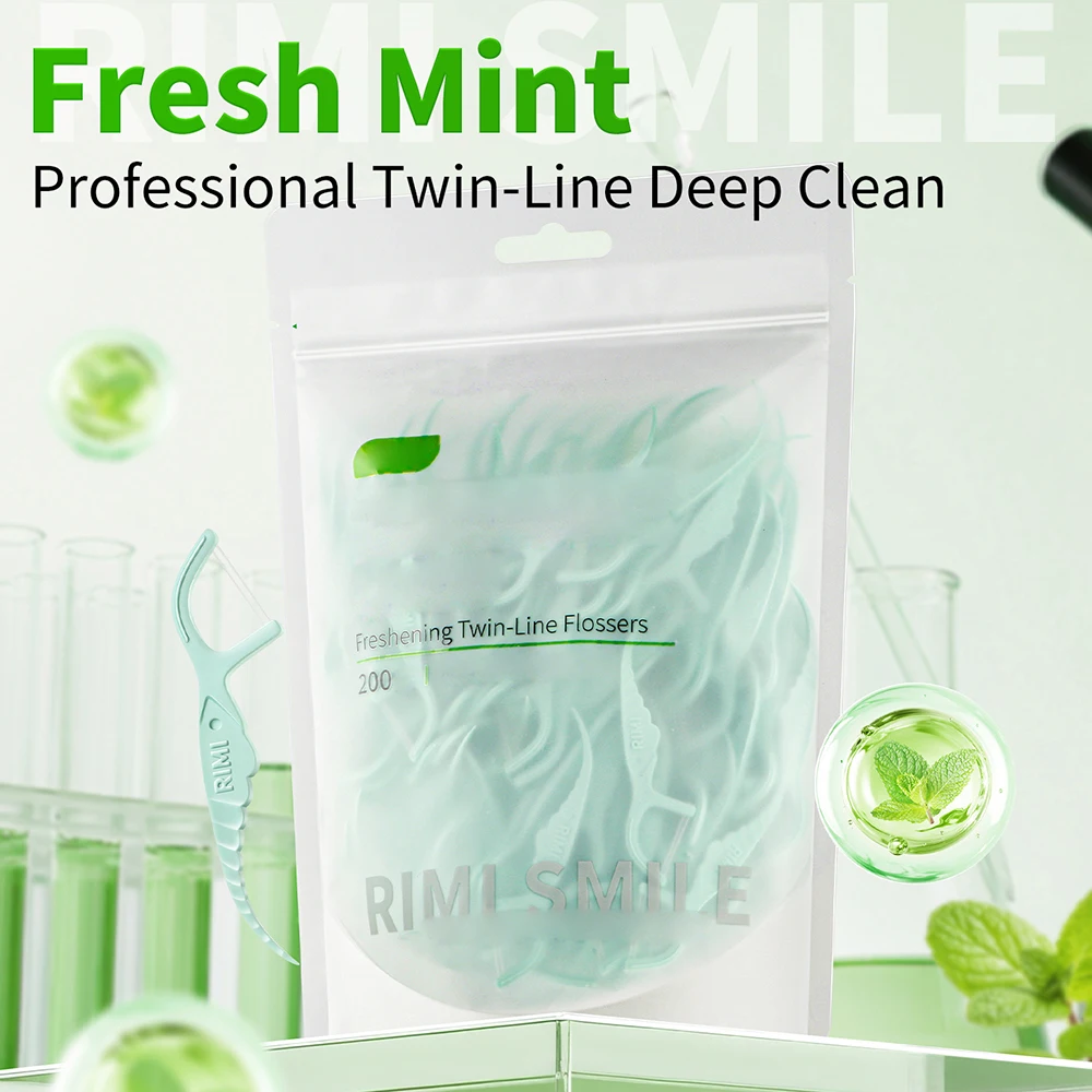 30/50/200PCS Palos de menta de doble hilo - Refresca el aliento y limpia la boca - Diseño de doble hilo que dobla la limpieza - imagen 3