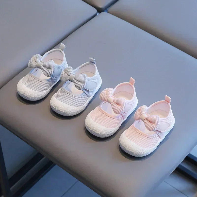 Zapatos para niños, zapatos para caminar para niñas con lazo de malla transpirable y antideslizante, zapatos de princesa con suelas blandas antideslizantes - imagen 2