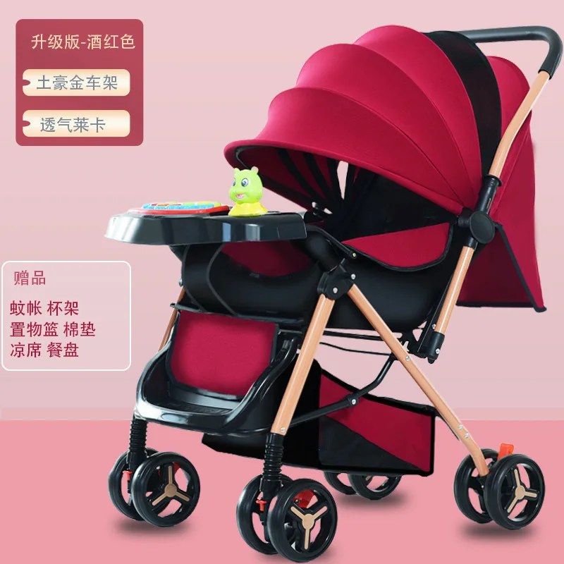 Cochecito de bebé reclinable y plegable con suspensión 4 ruedas