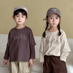 Camisetas de manga larga para niños en algodón, estilo informal