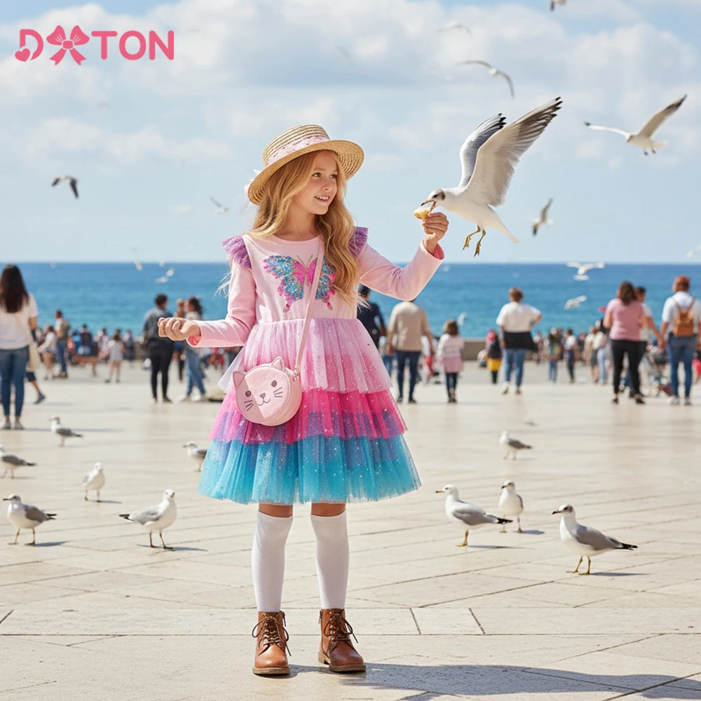 DXTON Vestido de fiesta niña lentejuelas mariposas – Elegante - imagen 5