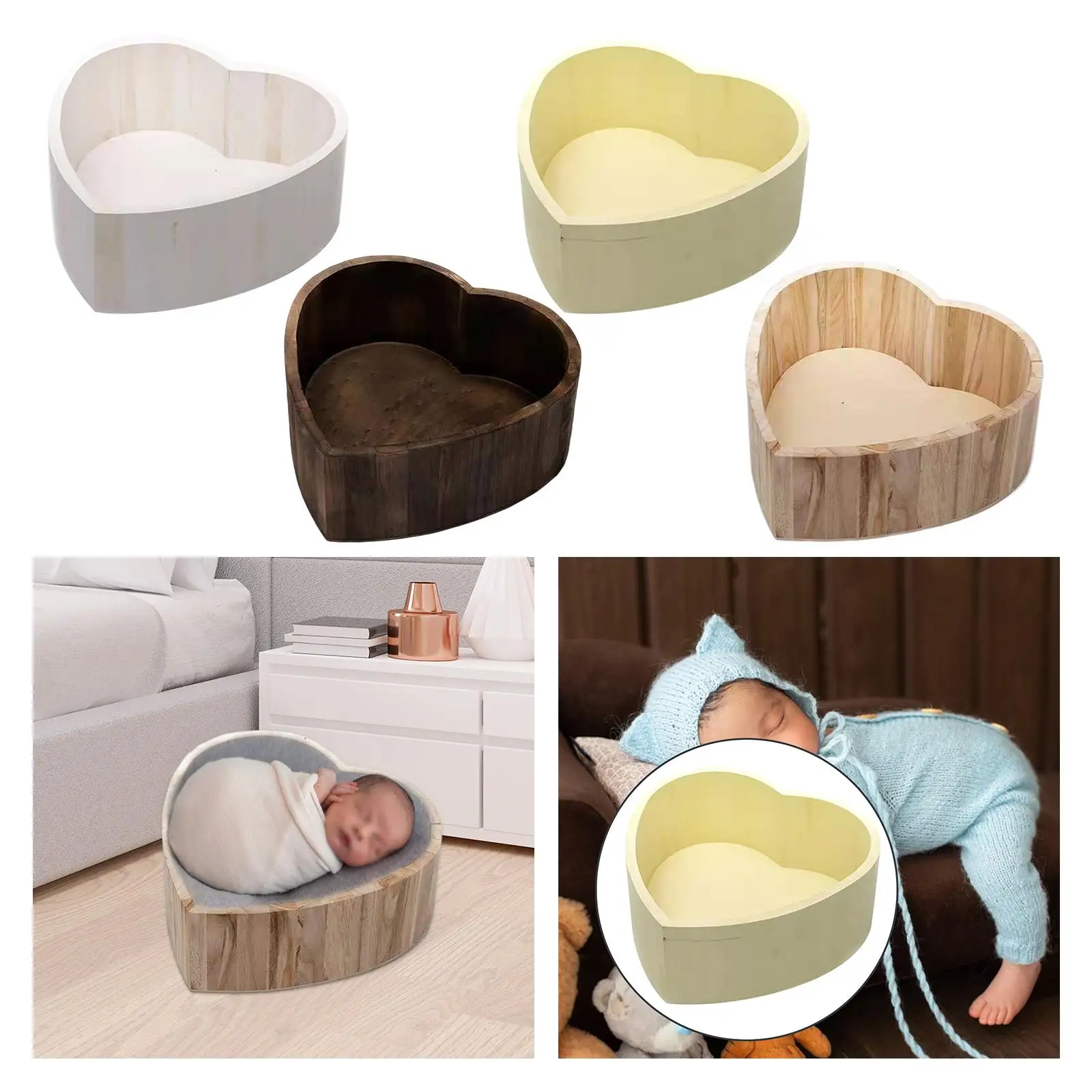 Cesta fotografía bebé con base y bañera de madera natural - imagen 4