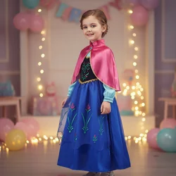 Vestido de princesa azul con tul y capa para fiestas infantiles