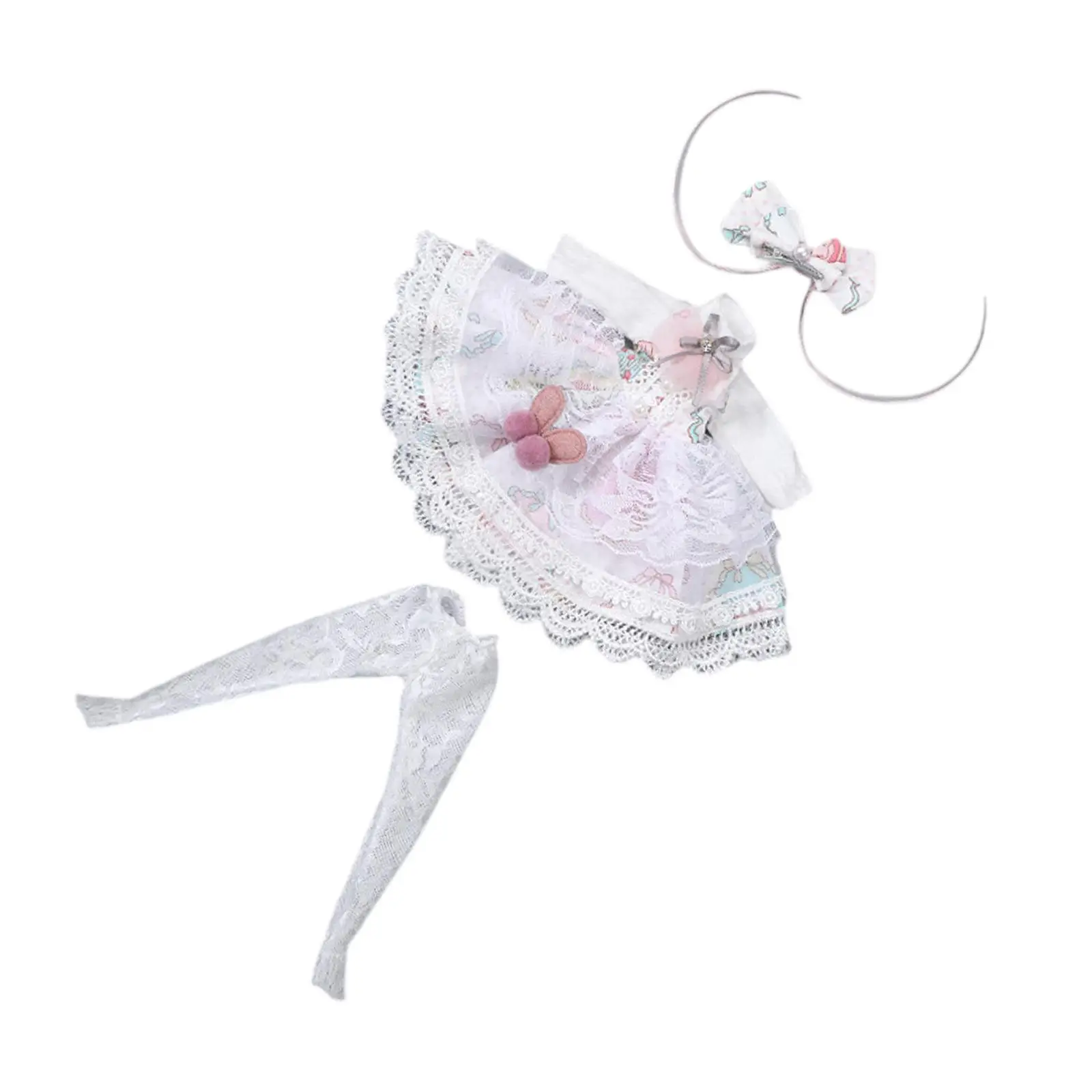 3x 1:6 BJD Doll Dress with Bow Headband for 12in Girl Doll Dress up Model