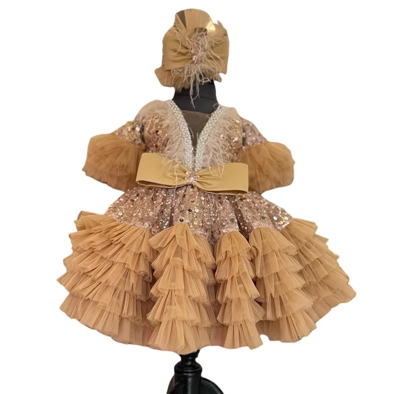 2025 vestido de princesa de lentejuelas para niñas, tutú de tul brillante para fiesta de 1er cumpleaños, vestido de niña de flores, vestidos directos de fábrica para bebés y niños