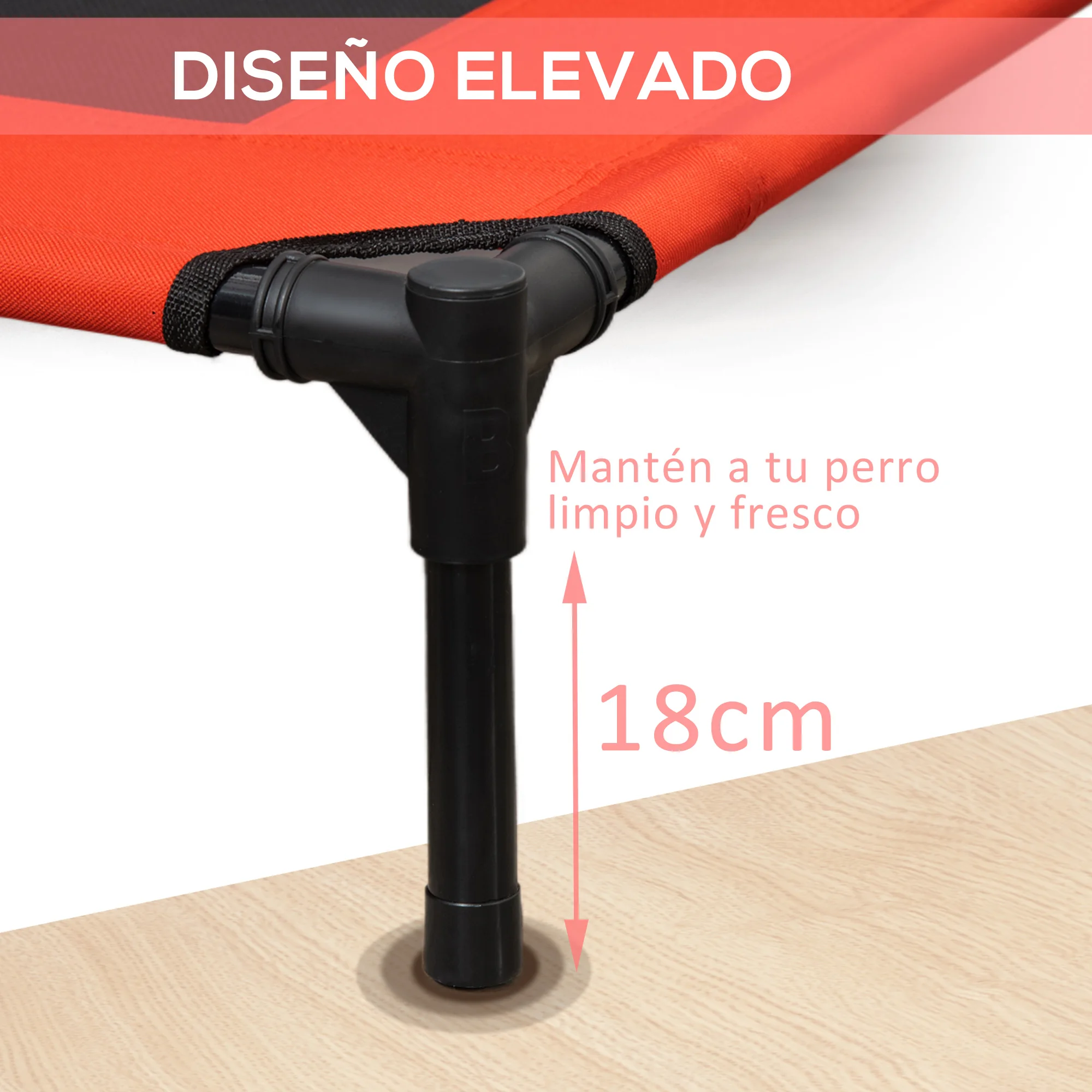 PawHut Cama Elevada para Perros Cama de Mascotas con Malla Transpirable y Tela Oxford para Jardín Terraza 91,5x76,2x18 cm Rojo - imagen 4