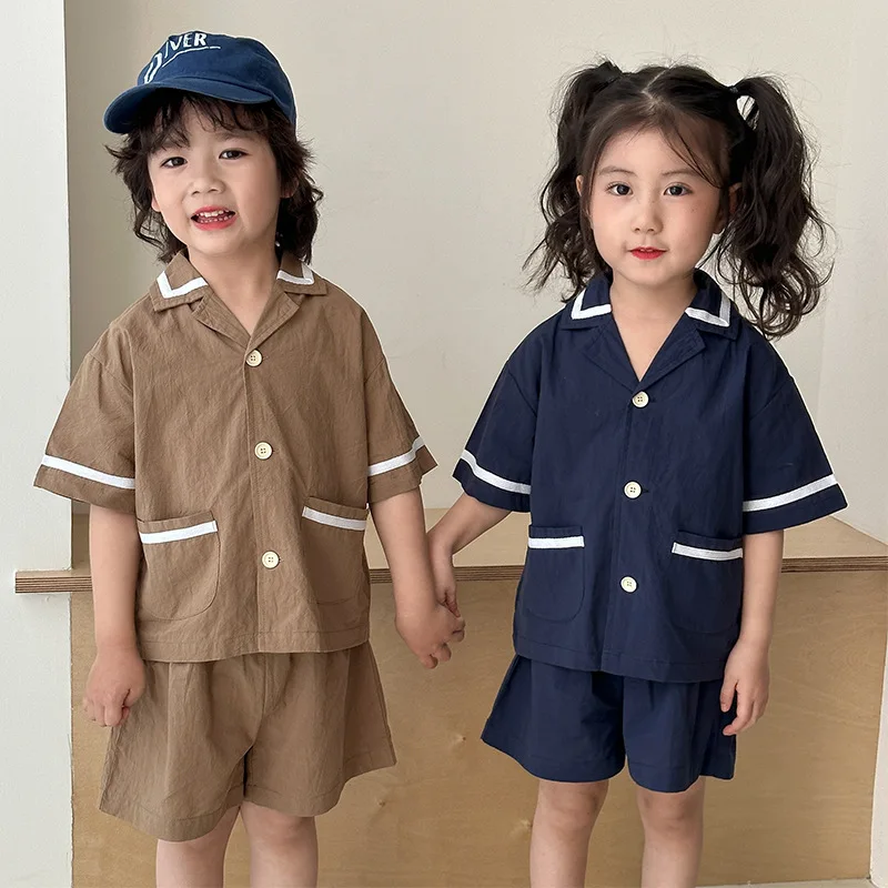 Conjunto de ropa escolar para niños y niñas, 2 uds., manga corta