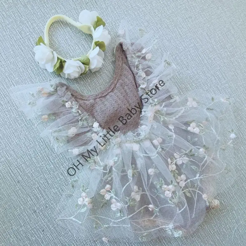 M76C 1 set encantador recién nacidos Fotografía Vestido Cabello Característica encaje Floral Floral - imagen 3