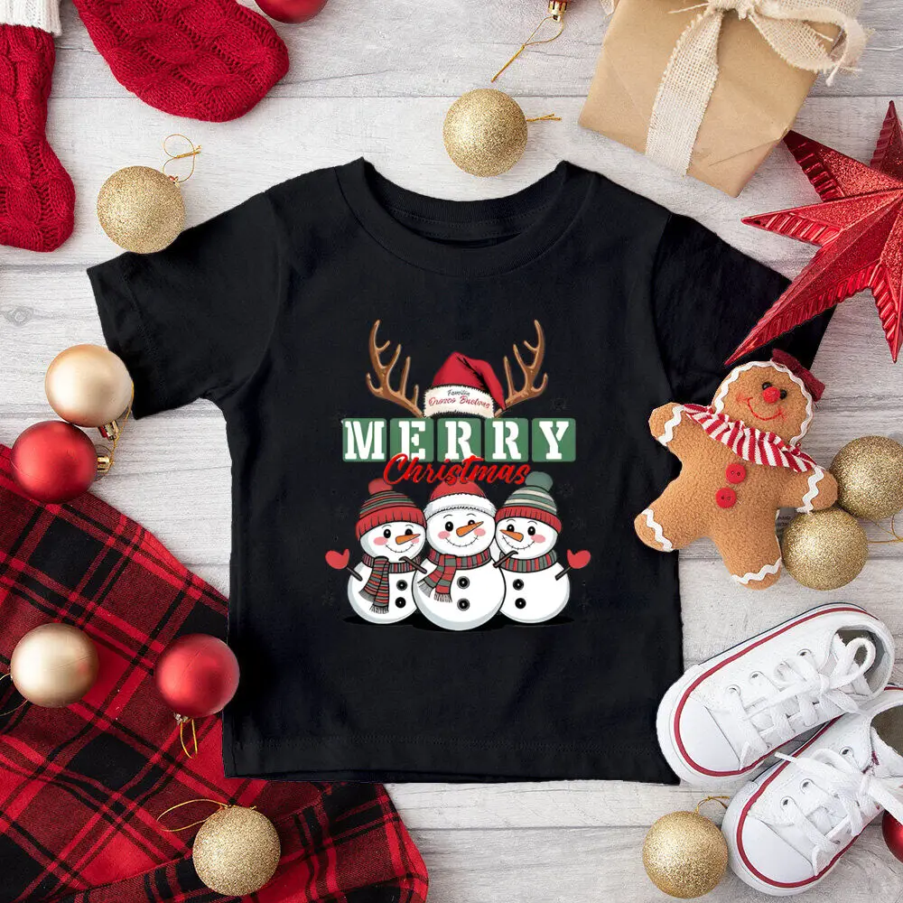 Feliz Navidad muñeco de nieve impreso niños camisa niños niñas traje de Navidad camiseta niño manga corta Camiseta niño Navidad vacaciones Tops