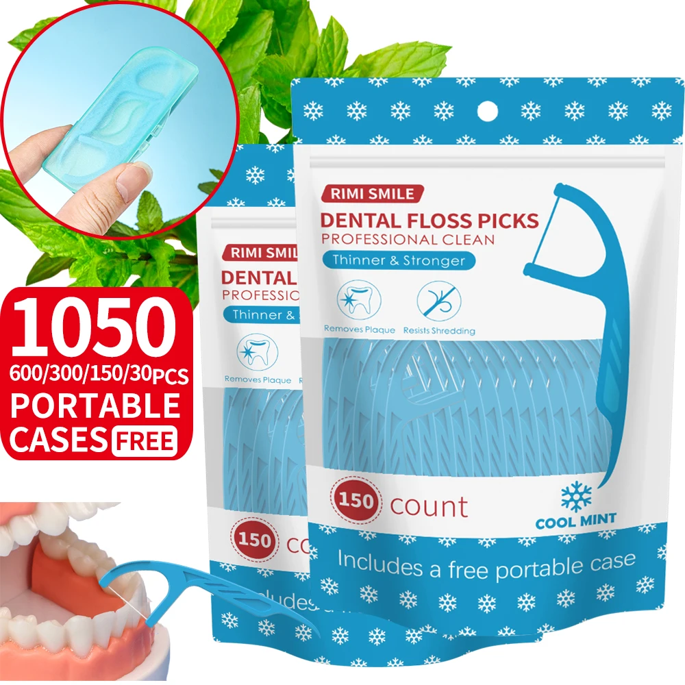 1050/600/300/150/30PCS Blue Mint Big Mouth Flosser - Viene en una bolsa con una caja de transporte, regalo gratis - La caja de transporte es sellada